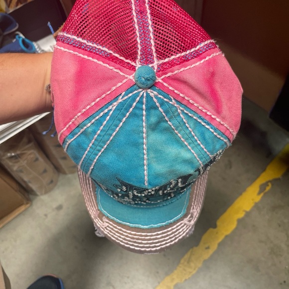 True Religion Hat OS Womens Pink Blue Logo Distressed Rhinestone Adjustable main image 4